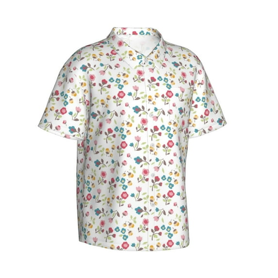 Lsque Summer Floral pattern Hawaiian Shirt for Men, Unisex Summer Beach Casual Short Sleeve Button Down Shirts-XX-Large