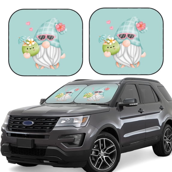 Lsque Summer Gnome,Cute Gnome 2 PCS Windshield Sun Shade | CarFoldable Window Covers | Car Accessories Reflect UV for Universal Cars SUV Truck | Small