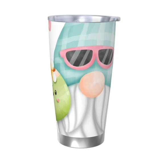 Lsque Summer Gnome,Cute Gnome Pattern 20oz Car Cup with Lid and Straw, Insulated Coffee Cup with Straw Topper, Spill Proof Travel Coffee Mug, Stainless Steel Tumble-Without Straw