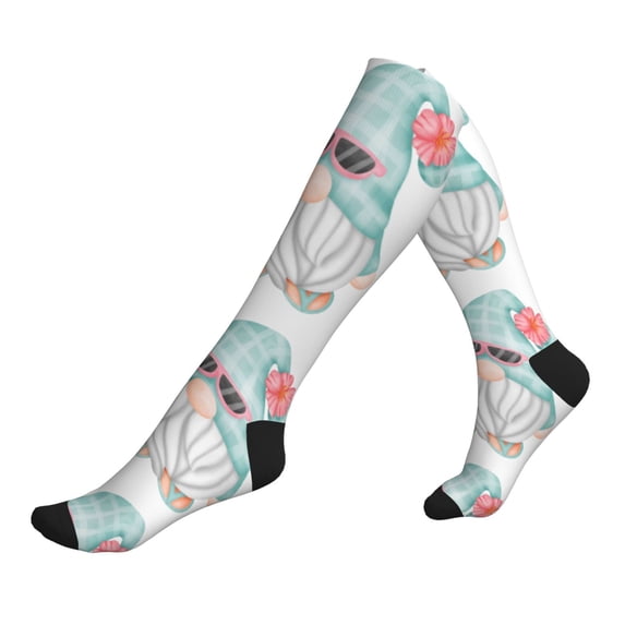 Lsque Summer Gnome,Cute Gnome Pattern Sport Compression Socks for Men & Women 15-20 mmHg Knee High Nurse Pregnant Running Medical and Travel Athletic