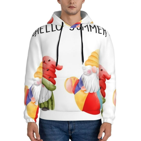 Lsque Summer Gnome Pattern Casual Men's Hoodie,Hooded Sweatshirt with Kangaroo Pocket,Pullover Hoodie-4X-Large