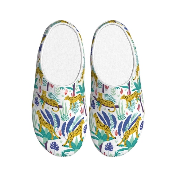 Lsque Summer Leopard Pattern Womens Comfort Cotton on Scuff With Memory Foam and Anti-skid Sole Slipper-39/40