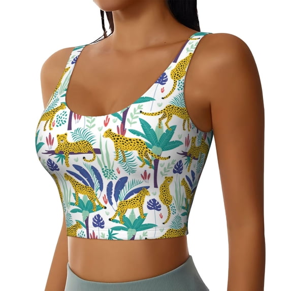 Lsque Summer Leopard Printed Women'S Sports Bra, Compression, Moisture Wicking, High-Impact Sports Bra For Women,Supportive sports bra-Small