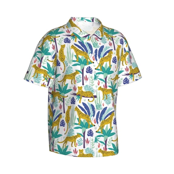Lsque Summer Leopard pattern Hawaiian Shirt for Men, Unisex Summer Beach Casual Short Sleeve Button Down Shirts-3X-Large