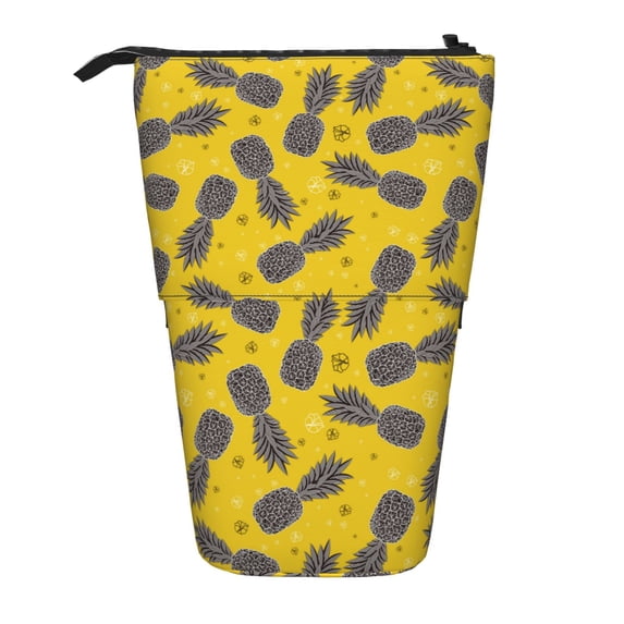 Lsque Summer Pineapple Pattern Telescopic Pencil Bag Pen Holder Stationery Case, Stand-up Retractable Transformer Bag Organizer