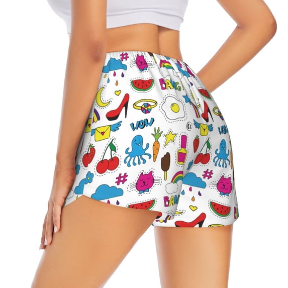Lsque Summer Printed Women's Running Shorts with Liner Pockets,Elastic Quick Dry Workout Athletic Gym Yoga Shorts,Womens High Waist Shorts-Small