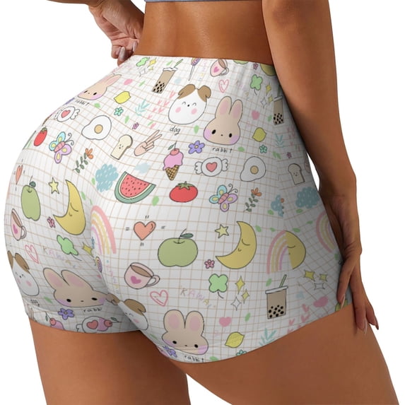 Lsque Summer Rabbit Pattern High Waisted Biker Shorts for Women-Tummy Control Fitness Athletic Workout Running Yoga Gym Shorts,Moisture-Wicking-Small