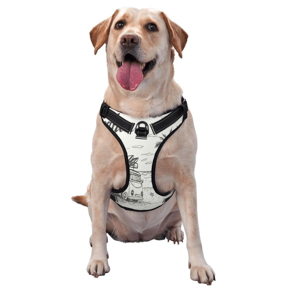 Lsque Summer Vacation Scene With Camping Van Dog Harness, No-Pull Pet Harness with 2 Leash Clips, Adjustable Soft Padded Dog Vest with Easy Control Handle for Large Dogs-