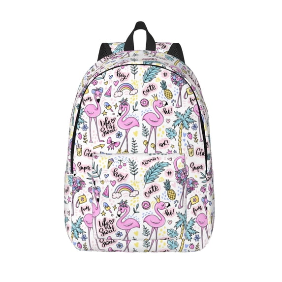 Lsque Summer with Flamingo Pattern Canvas Daypack, Durable Backpack, High-quality Versatile Backpack,Vintage Compact Backpack-Medium