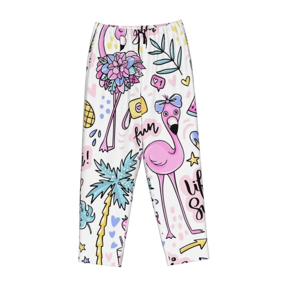 Lsque Summer with Flamingo Print Women's Pajama Pants, Lounge Pant - Comfortable Home Wear,Elastic Waistband, Stylish Design-XX-Large