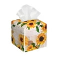 thumbnail image 1 of Lsque Sunflower 5 Printed Tissue Box Cover Holder, Facial Paper Organizer Dispenser,Square with Bottom Belt, PVC Leather Decorative Organizer, 1 of 8