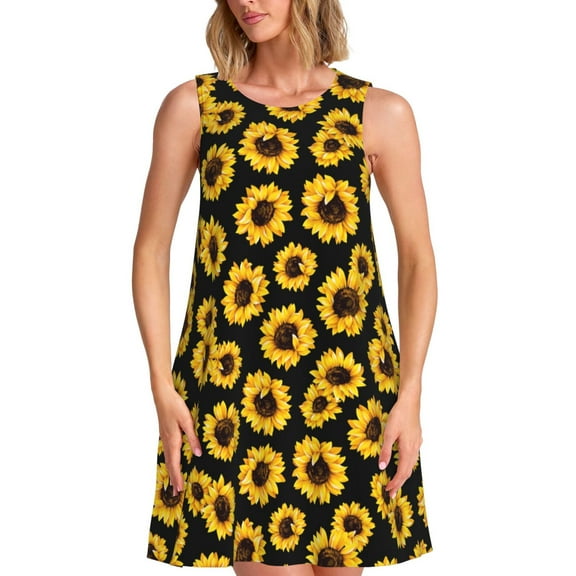 Lsque Sunflower 6 Pattern Summer Dresses for Women – Sleeveless T-Shirt Swing Sundress, Perfect for the Beach and Casual Days