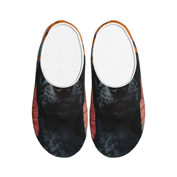 Lsque Sunflower Black Dog Pattern Womens Comfort Cotton on Scuff With Memory Foam and Anti-skid Sole Slipper-37/38