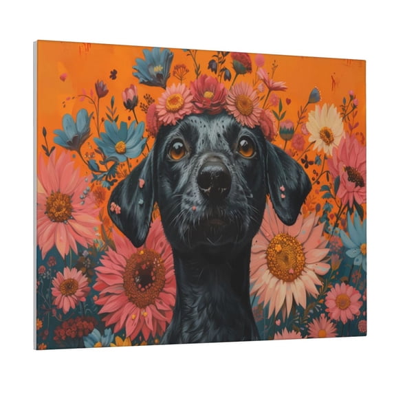 Lsque Sunflower Black Dog Print Wall Art – Decorative Picture for Living Room, Bedroom, and Office (Horizontal)