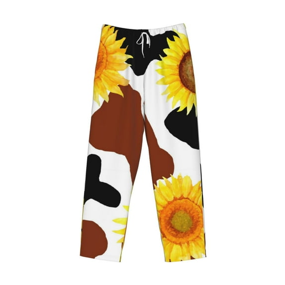 Lsque Sunflower Cow Print Men's Pajama Pants, Lounge Pant - Comfortable Home Wear,Elastic Waistband, Stylish Design-Large