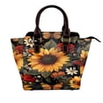 thumbnail image 1 of Lsque Sunflower Floral Butterfly Pattern Leather Rivet Shoulder Bag – Elegant Genuine Leather & Microfiber PU Crossbody with Detachable Adjustable Strap, 1 of 5