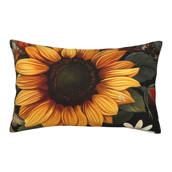 Lsque Sunflower Floral Butterfly Pattern Pillow Case – Soft & Cozy Throw Pillow Cover, Hypoallergenic Cushion Case for Sleeping Women with Envelope Closure-16"x24"
