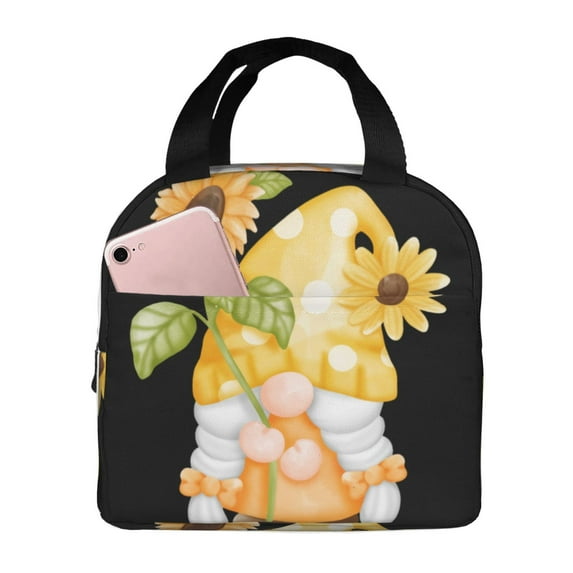Lsque Sunflower Gnomes 3 Pattern Lunch Bag Women/Men Insulated Lunch Box,Small Leakproof Cooler Food Lunch Containers Reusable High Capacity Lunch Tote Bags