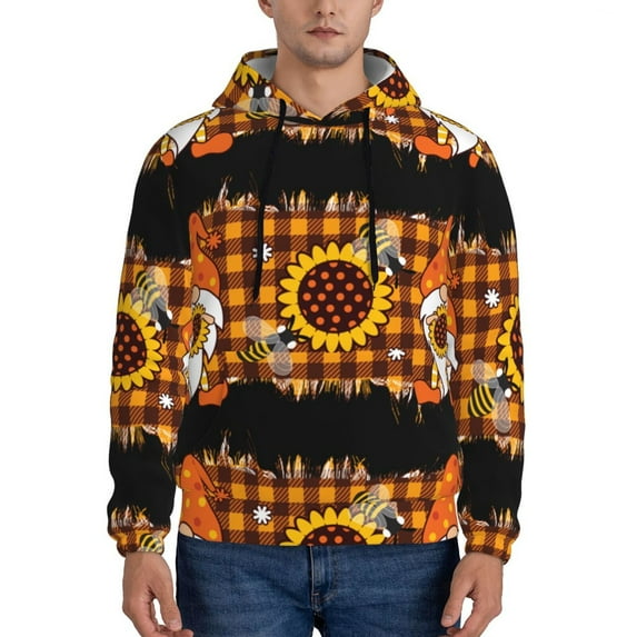 Lsque Sunflower Gnomes and Bees Pattern Casual Men's Hoodie,Hooded Sweatshirt with Kangaroo Pocket,Pullover Hoodie-Medium