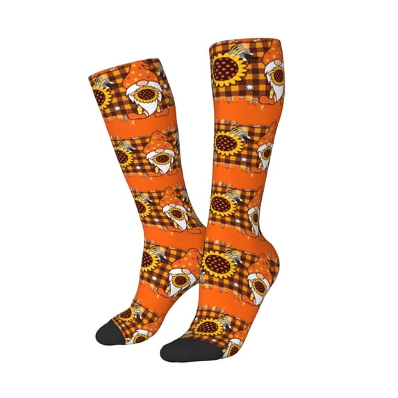 Lsque Sunflower Gnomes and Bees Printed Crew Socks Men's Women's LightWeight Thin Casual Calf Socks ,Knee High Socks,Cotton Socks