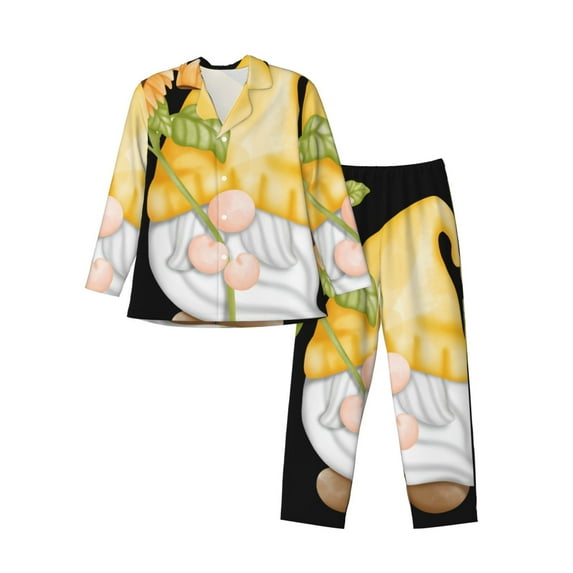Lsque Sunflower Gnomes5 Pattern Long Sleeve Pajama Set for Men - Soft 2-Piece Sleepwear and Loungewear Set with Pockets, Comfy Nightwear-Small
