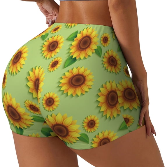 Lsque Sunflower Leaves Pattern High Waisted Biker Shorts for Women-Tummy Control Fitness Athletic Workout Running Yoga Gym Shorts,Moisture-Wicking-Medium