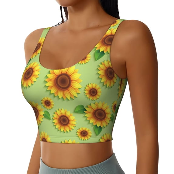 Lsque Sunflower Leaves Printed Women'S Sports Bra, Compression, Moisture Wicking, High-Impact Sports Bra For Women,Supportive sports bra-