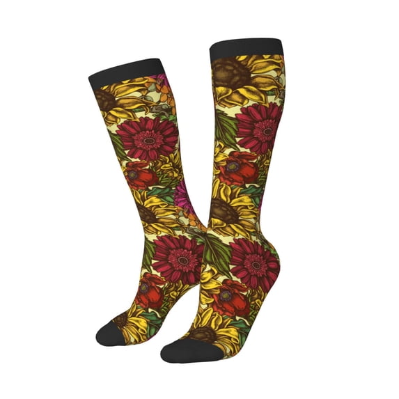 Lsque Sunflower Printed Crew Socks Men's Women's LightWeight Thin Casual Calf Socks ,Knee High Socks,Cotton Socks