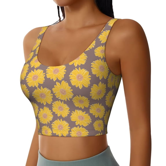 Lsque Sunflower Printed Women'S Sports Bra, Compression, Moisture Wicking, High-Impact Sports Bra For Women,Supportive sports bra-