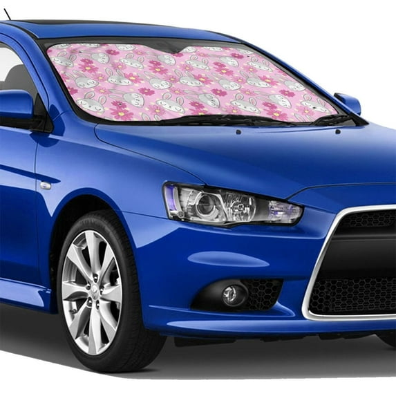 Lsque Sunflower Rabbit Car Windshield Sun Shade | Accordion Folding Style Auto Shade for Car Truck SUV Van | Blocks UV Rays Sun Visor Protector | Medium