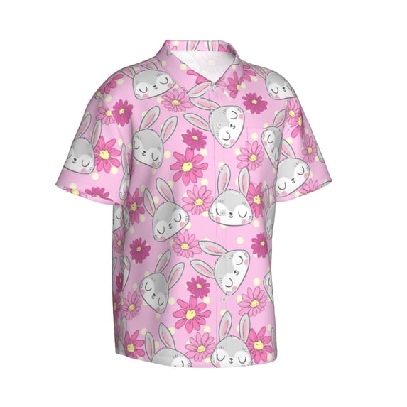 Lsque Sunflower Rabbit pattern Hawaiian Shirt for Men, Unisex Summer Beach Casual Short Sleeve Button Down Shirts-XX-Large