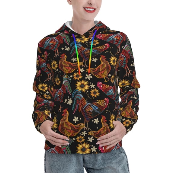 Lsque Sunflower Rooster Pattern Casual Women's Hoodie,Hooded Sweatshirt with Kangaroo Pocket,Pullover Hoodie with Eye-catching Drawstrings-XX-Large