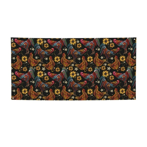 Lsque Sunflower Rooster Pattern Party Banner, Festive Banner , Holiday Celebrations and Events for Carnival Birthday Party Festival Decorations-Small