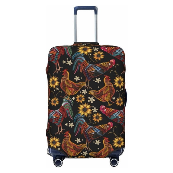 Lsque Sunflower Rooster Printed Luggage Cover, Travel Luggage Protector,Scratch and Dirt Resistant, Fits 18-32 Inch Luggage - X-Large