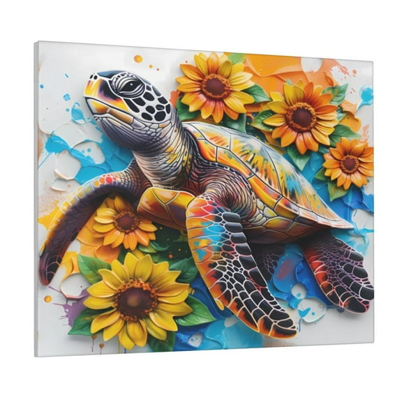 Lsque Sunflower Turtle Print Wall Art – Decorative Picture for Living Room, Bedroom, and Office (Horizontal)