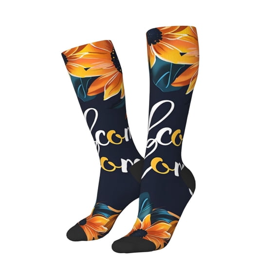 Lsque Sunflower Welcome A Printed Crew Socks Men's Women's LightWeight Thin Casual Calf Socks ,Knee High Socks,Cotton Socks