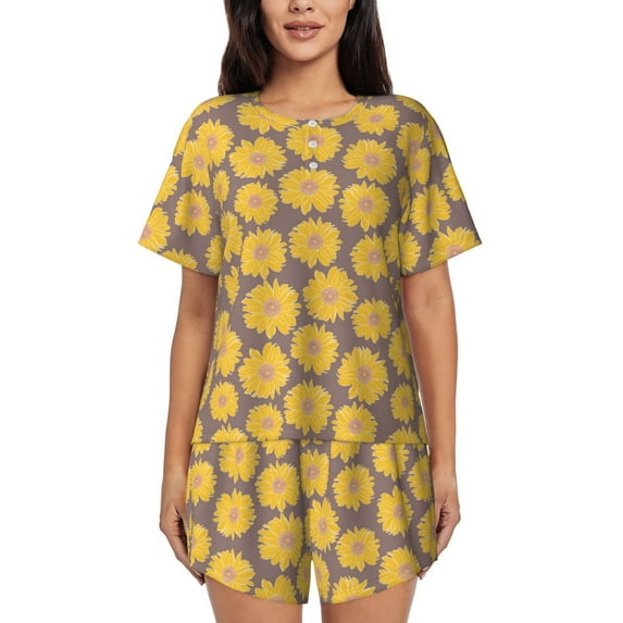 Lsque Sunflower Women's Short-Sleeved Pajama Set - 2 Piece Soft and Lightweight Sleepwear Set-Large