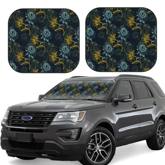 Lsque Sunflowers 2 PCS Windshield Sun Shade | CarFoldable Window Covers | Car Accessories Reflect UV for Universal Cars SUV Truck | Medium