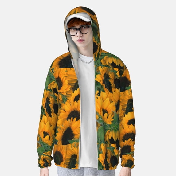 Lsque Sunflowers 7 UPF 50+ Lightweight Sun Protection Men's Women's Long Sleeve Shirt, Hoodie Performance -Large