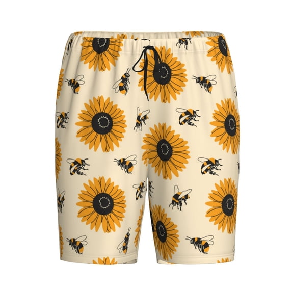Lsque Sunflowers And Bee Mens Sleep Pajama Shorts,Short Pajama Pants, Cotton Ultra-Soft Knit-Medium