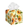 thumbnail image 1 of Lsque Sunflowers And Butterflies Printed Tissue Box Cover Holder, Facial Paper Organizer Dispenser,Square with Bottom Belt, PVC Leather Decorative Organizer, 1 of 8