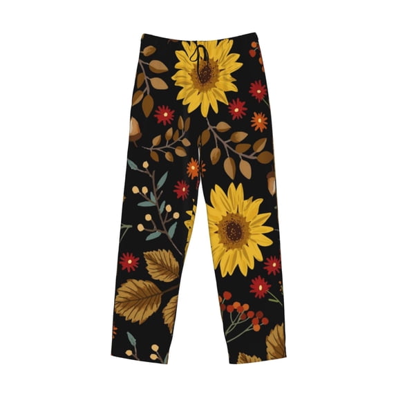 Lsque Sunflowers Leaves Print Men's Pajama Pants, Lounge Pant - Comfortable Home Wear,Elastic Waistband, Stylish Design-Medium