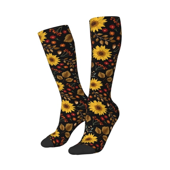 Lsque Sunflowers Leaves Printed Crew Socks Men's Women's LightWeight Thin Casual Calf Socks ,Knee High Socks,Cotton Socks