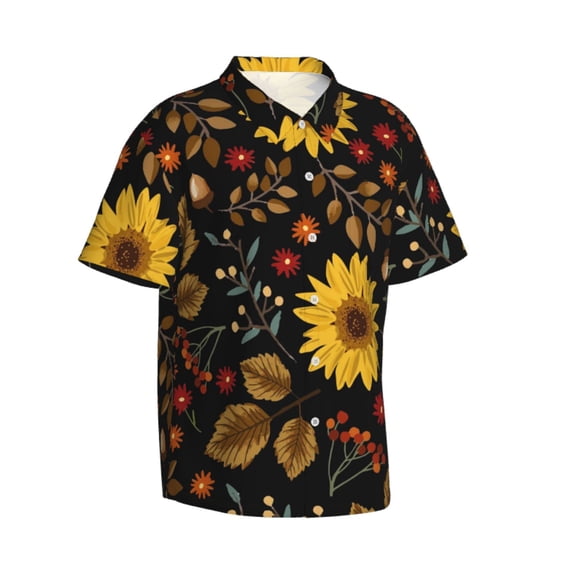 Lsque Sunflowers Leaves pattern Hawaiian Shirt for Men, Unisex Summer Beach Casual Short Sleeve Button Down Shirts-X-Large