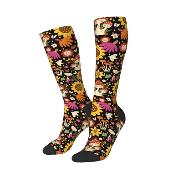 Lsque Sunflowers Mushrooms Printed Crew Socks Men's Women's LightWeight Thin Casual Calf Socks ,Knee High Socks,Cotton Socks