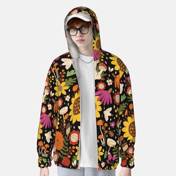 Lsque Sunflowers Mushrooms UPF 50+ Lightweight Sun Protection Men's Women's Long Sleeve Shirt, Hoodie Performance -Medium