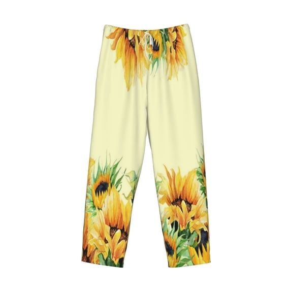 Lsque Sunflowers On A Yellow Background Print Men's Pajama Pants, Lounge Pant - Comfortable Home Wear,Elastic Waistband, Stylish Design-X-Large