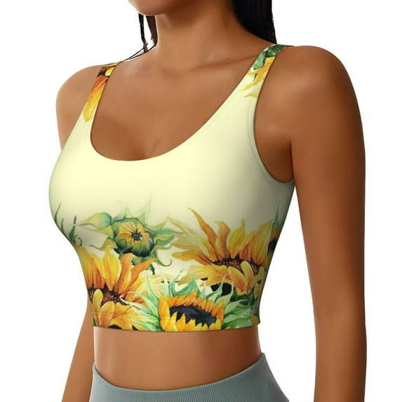 Lsque Sunflowers On A Yellow Background Printed Women'S Sports Bra, Compression, Moisture Wicking, High-Impact Sports Bra For Women,Supportive sports bra-Small