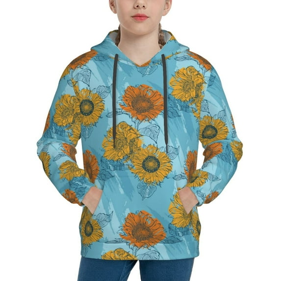 Lsque Sunflowers Patten Youth Hoodie Sweatshirt Pullover with Kangaroo Pocket Boys and Girls Hoodie Warm Hoodie for Kids-Large
