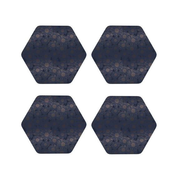 Lsque Sunflowers Pattern 4" Drink Coasters Set of 4, PVC Leather Absorbent Coasters, Table Coaster Set Decorative Coffee Cup Coasters Housewarming Gift -Hexagon
